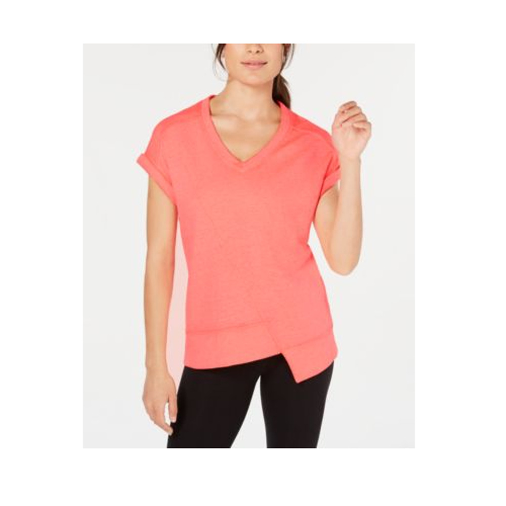 Calvin Klein Womens Pink V-Neck Fitness Pullover Top Short Sleeve XS Knit New